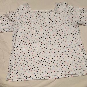 🇺🇸White w/Red, Blue stars 🇺🇸 💯% soft cotton top elbow length sleeves EUC